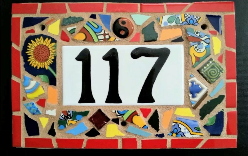 Custom TILE MOSAIC HOUSE NUMBER Address Sign NAME PLAQUE Mosaic Art HAND MADE gallery