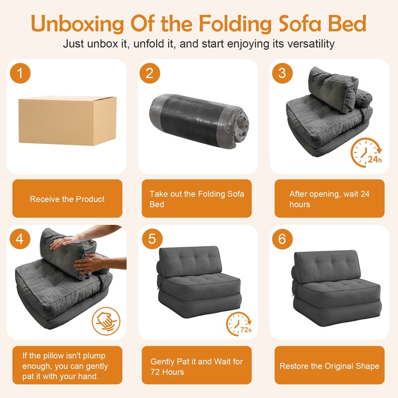 Folding Sofa Bed Convertible Floor Couch Sleeper Chair Compression with Zipper gallery