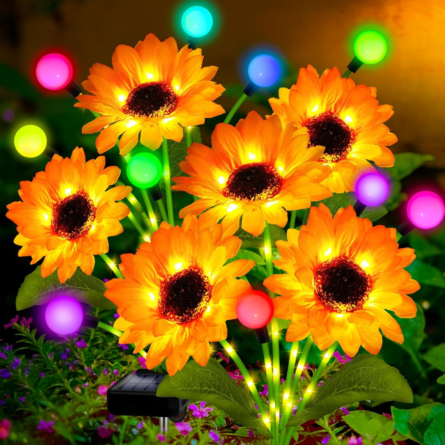 Solar Garden Lights-4 Pack Solar Sunflowers with Multicolor Changing Swaying Fir gallery
