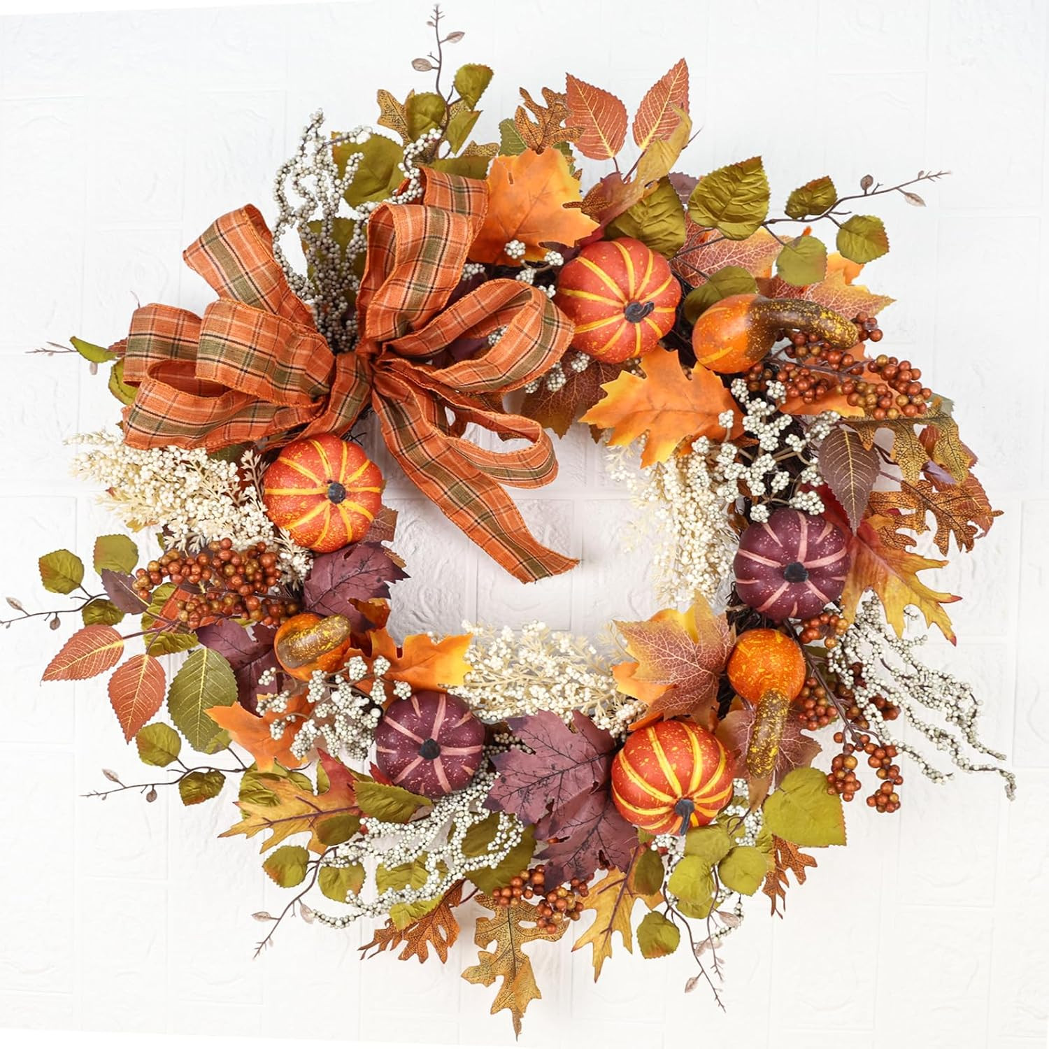 24 Inch Fall Wreaths for Front Door outside Fall Door Wreath with Pumpkin/Bow Au gallery