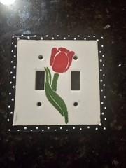 Hand painted Ceramic 2 Toggle Light Switch Cover Rose And Polka Dot
