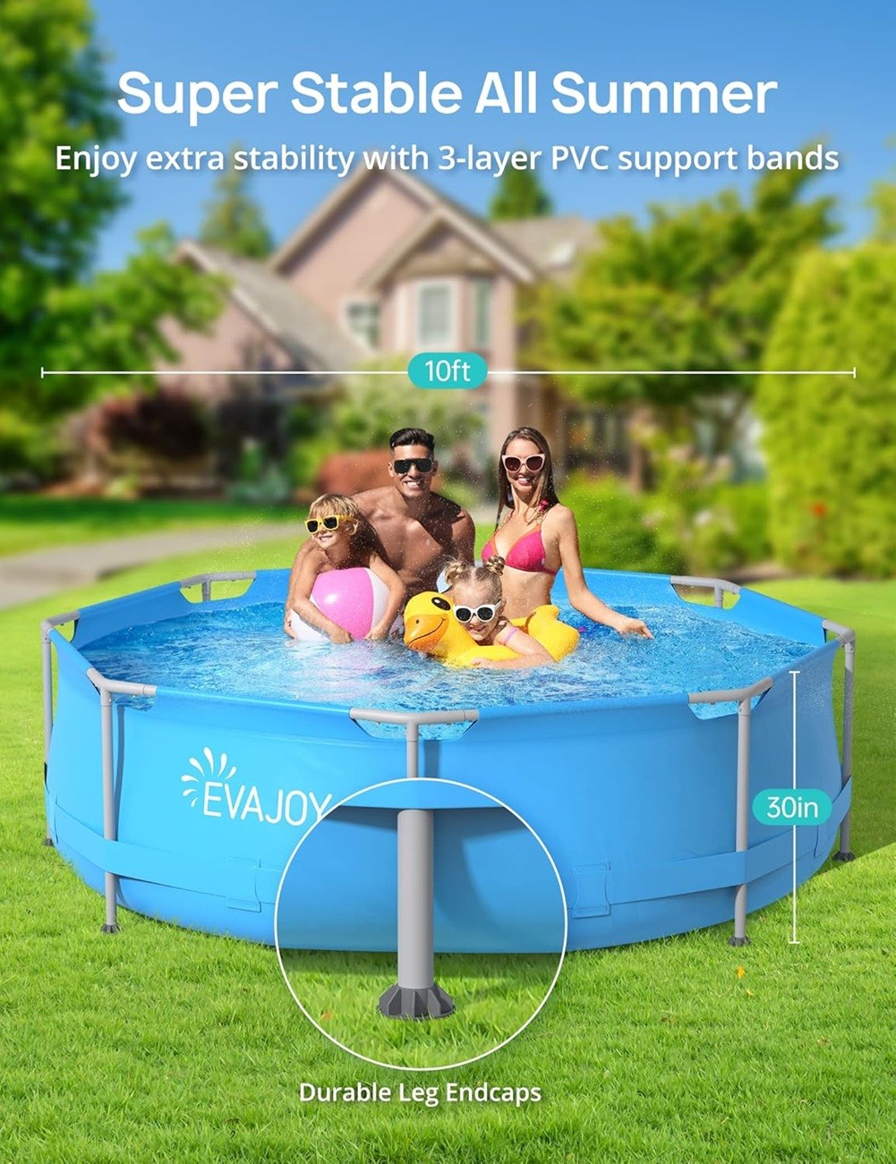 EVAJOY 10ft X 30in Metal Frame Above Ground Swimming Pool with Steel Frame Blue gallery