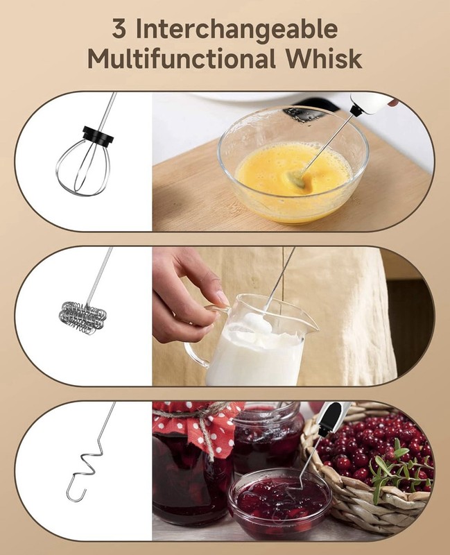 Rechargeable Electric Whisk with 3 Heads 3 Speeds Drink Mixer gallery