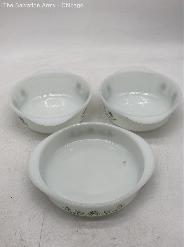 Glasbake White Green Design Milk Microwave-Safe Casserole Baking Dish Lot Of 3 gallery