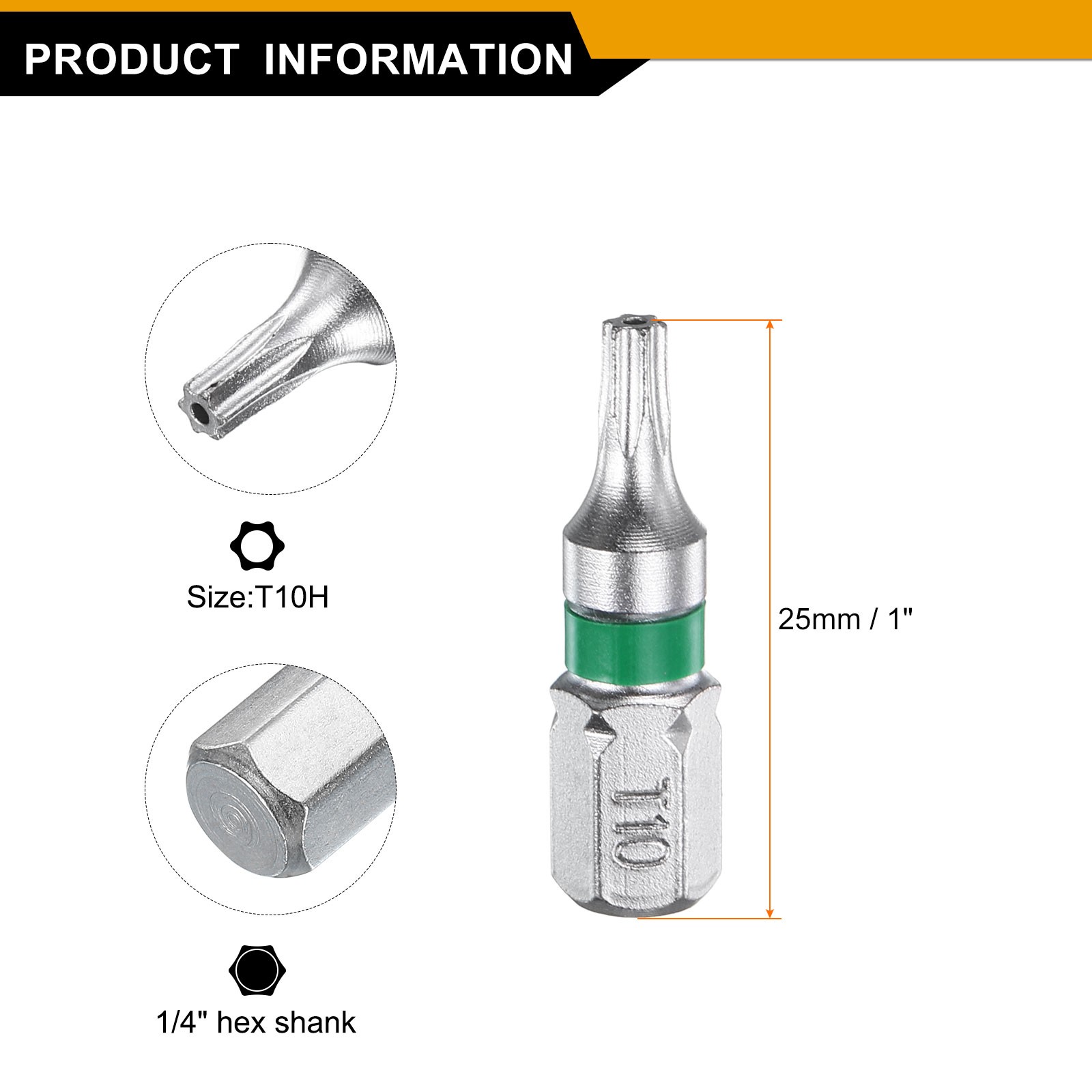 2pcs T10H Magnetic Torx Screwdriver Bits 1/4" Hex Shank 1" Length S2 Steel gallery