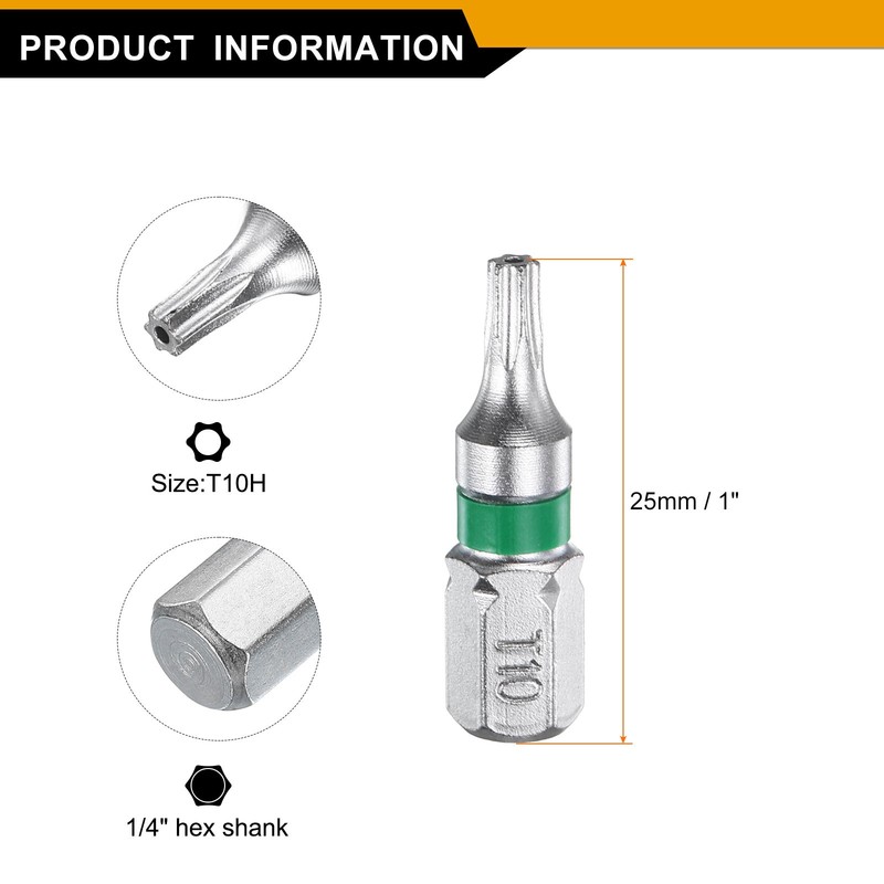 2pcs T10H Magnetic Torx Screwdriver Bits 1/4" Hex Shank 1" Length S2 Steel gallery