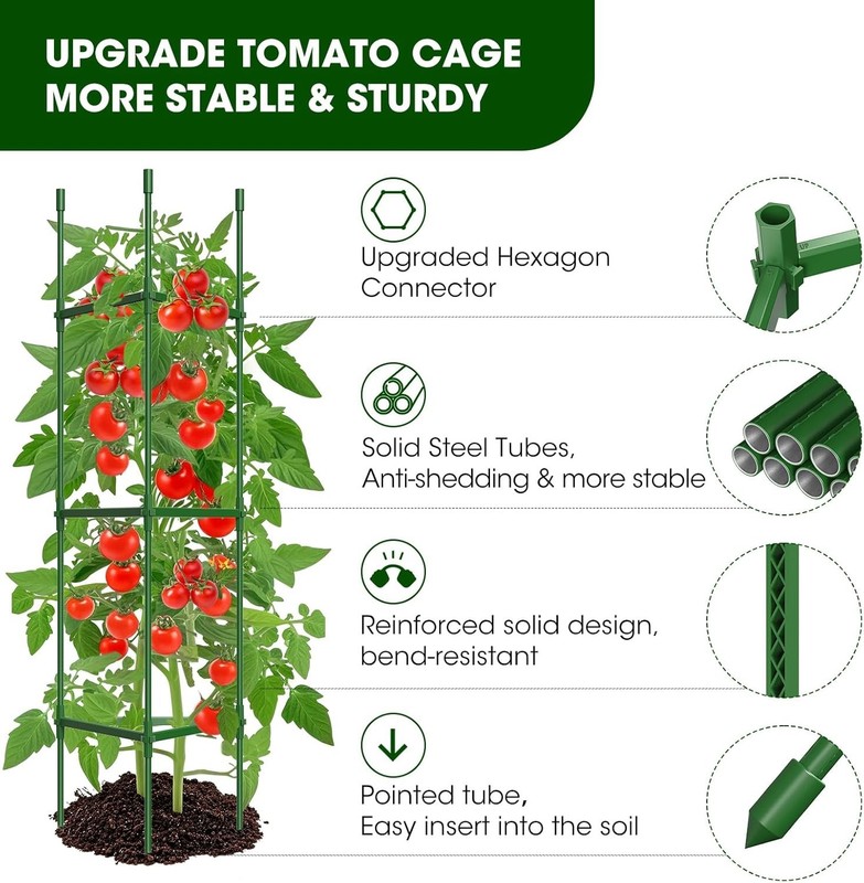Heavy Duty Triangular Tomato Cages, Adjustable from 16 to 51.2 Inches - 3 Pack gallery