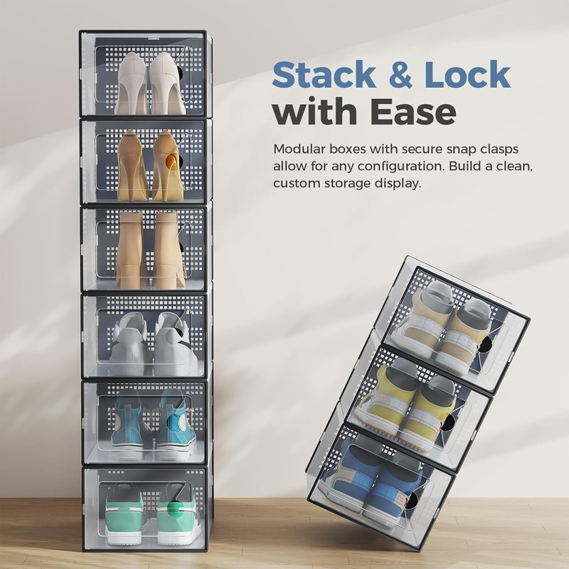 Shoe Storage Box Stackable Clear Shoe Containers Lids Display Sneaker Organizer gallery