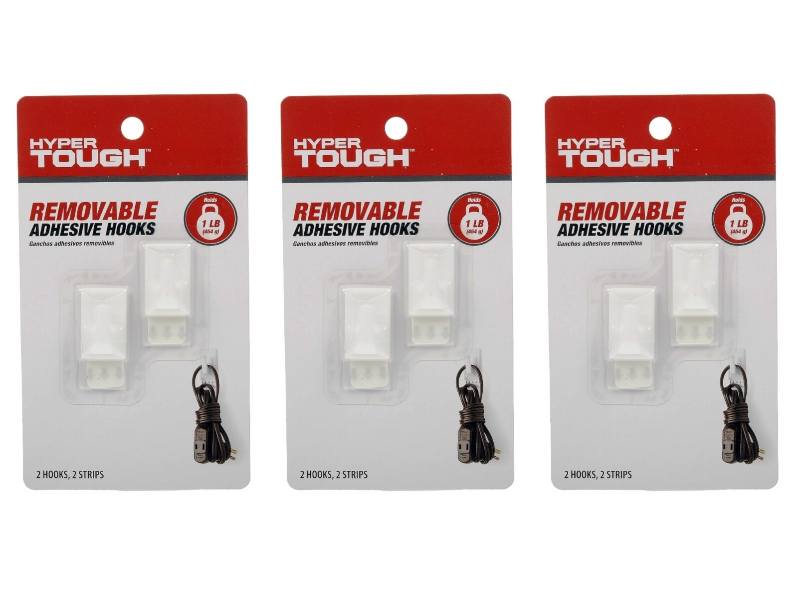 [2X] HyperTough Small Removable Square Hooks 2-Pk W/Adhesive Strips 1 lb. [B53] gallery