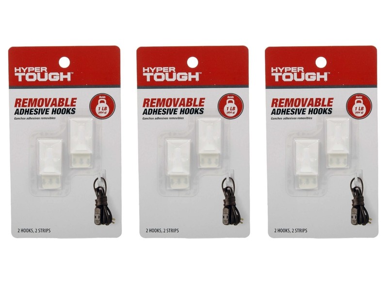 [2X] HyperTough Small Removable Square Hooks 2-Pk W/Adhesive Strips 1 lb. [B53] gallery