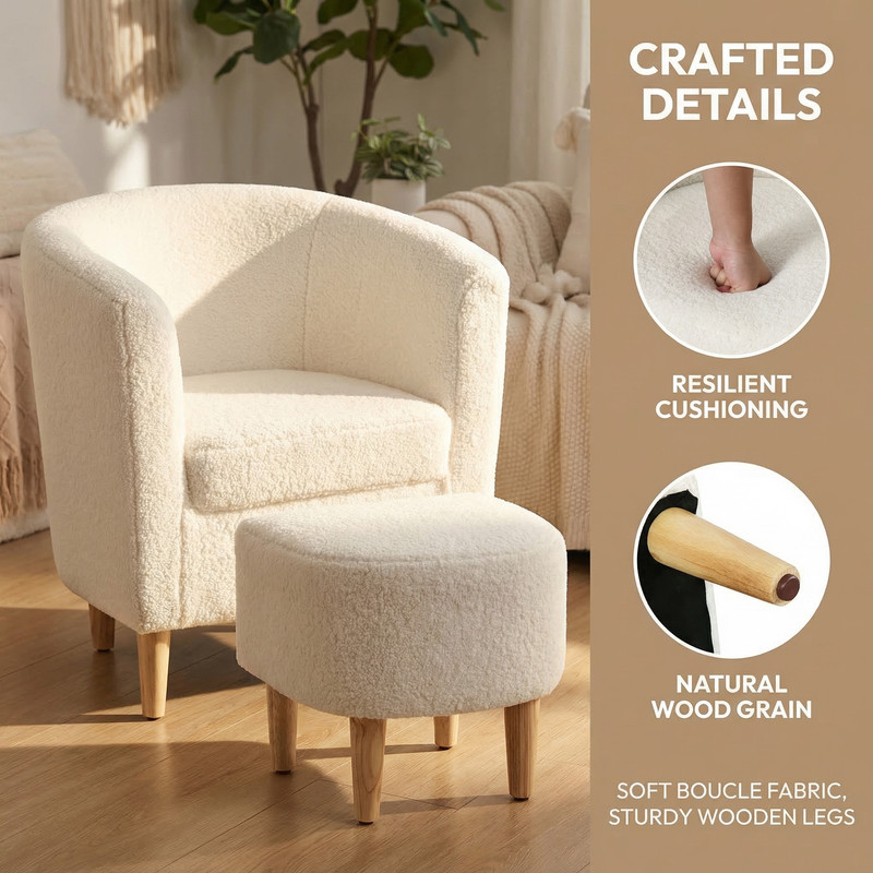 Lambswool Accent Chair Modern Single Sofa Armchair w/Ottoman Living Room Lounge gallery