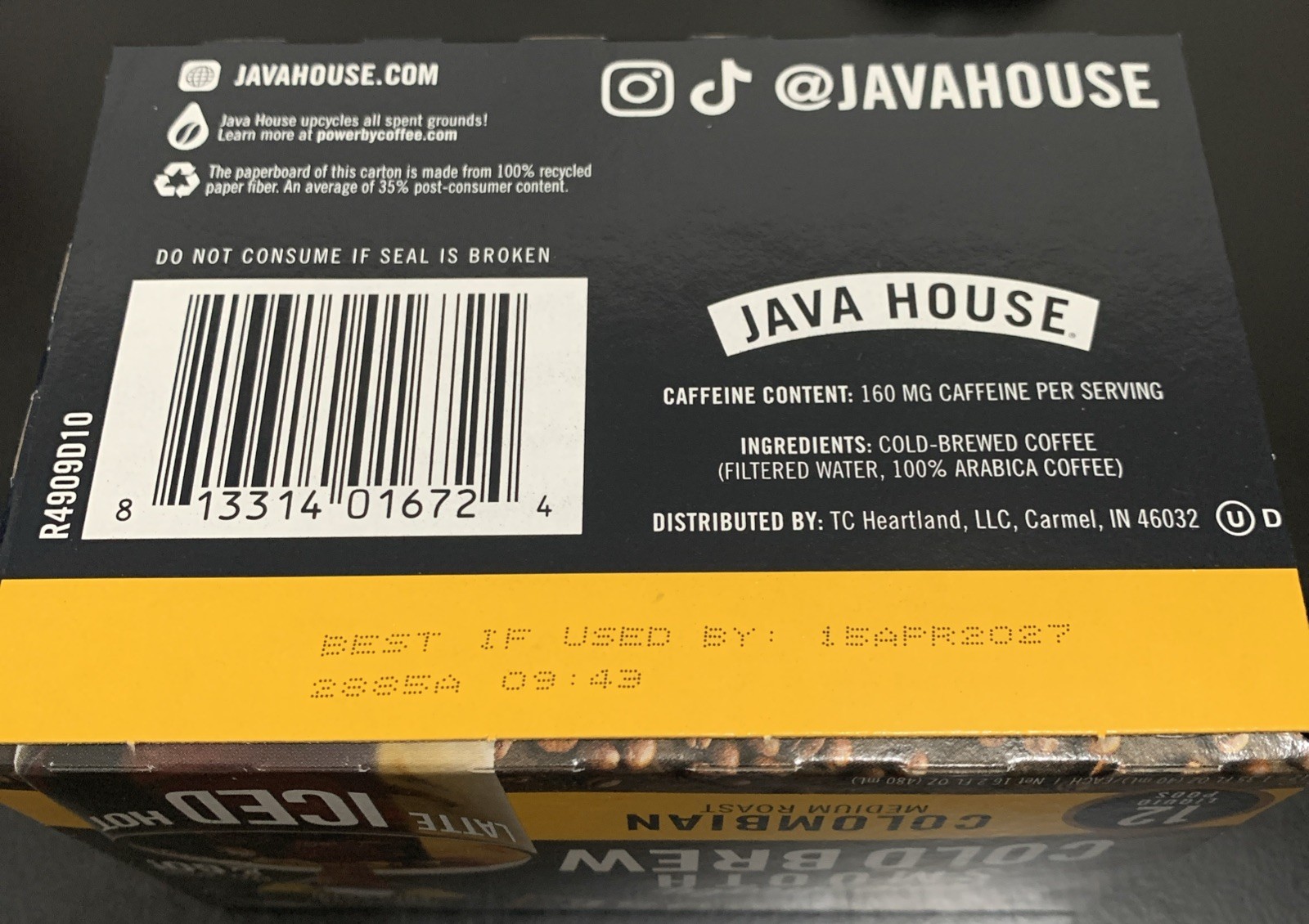 12 Count JAVA HOUSE Medium Roast Colombian Cold Brew Coffee Pods Peel and Pour gallery