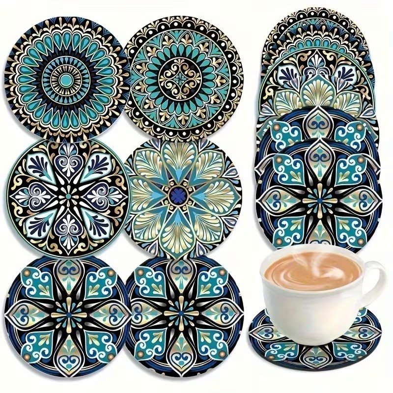 Boho Mandala Pattern Rubber Coasters Non-Slip Heat Resistant Absorbent for Home