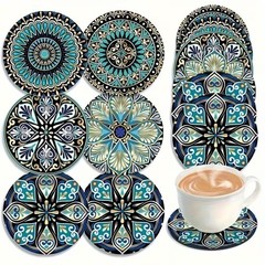 Boho Mandala Pattern Rubber Coasters Non-Slip Heat Resistant Absorbent for Home