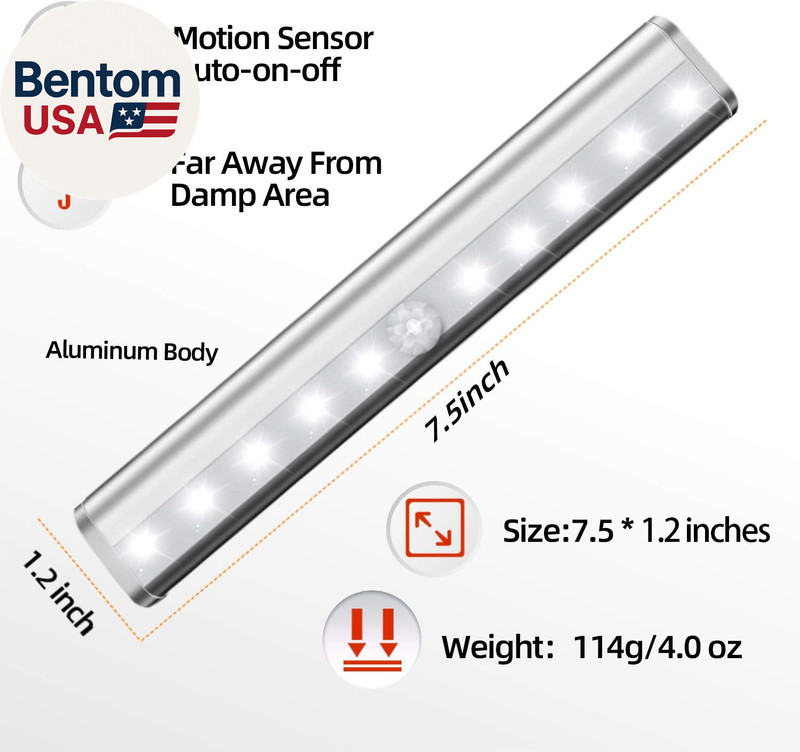 6 Pack Motion Sensor Lights, 10 LED Closet Battery Operated Lights, Stick-On Any gallery