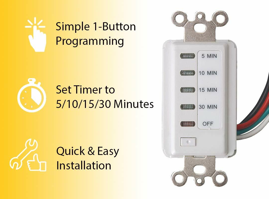 2 Teklectric Bathroom Fan Auto Shut Off Switch Timer 30-15-10-5 Minute Countdown gallery