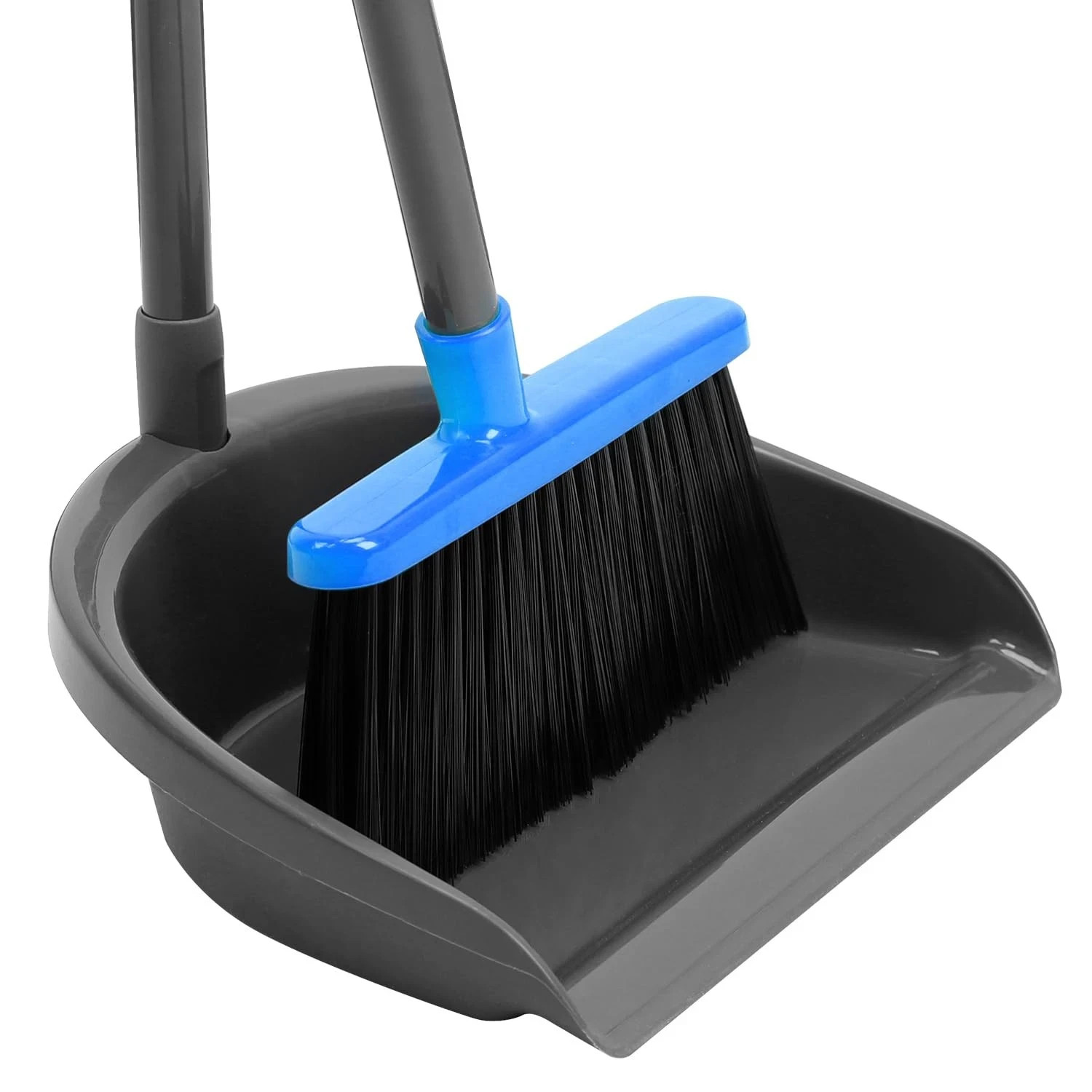 Broom and Dustpan Set ，Long Handle Broom with Upright Standing Dust pan for I... gallery