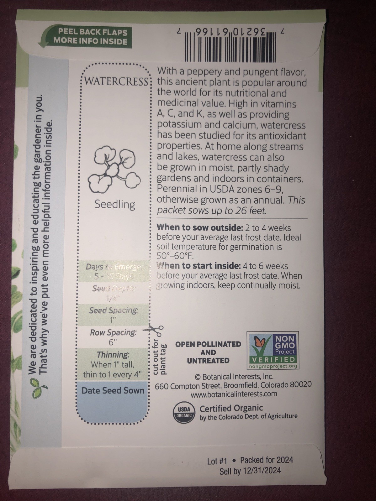 Watercress Heirloom Seeds Botanical Interests Exp. 12/2024 gallery
