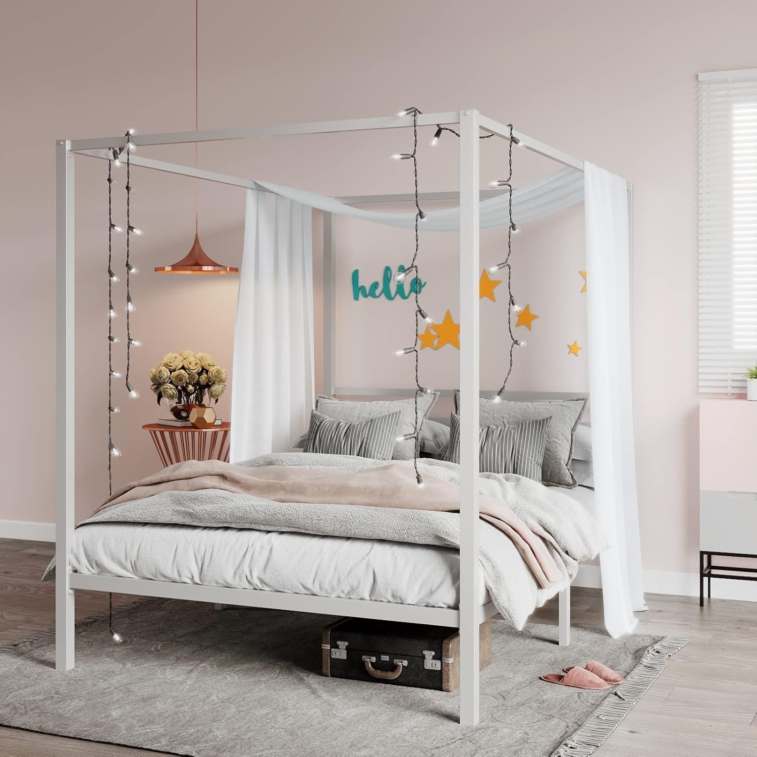 SHA CERLIN Metal Canopy Bed Frame Queen Size/Mattress Foundation with Metal Slat gallery