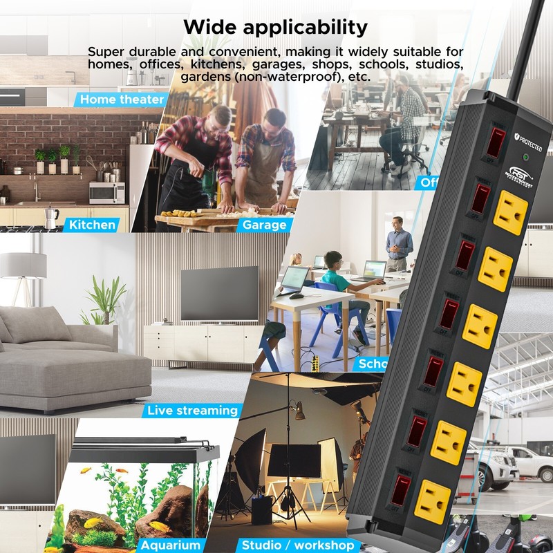 6Outlets Surge Protector Power Strip Individual Switches Flat Plug 6ft Cord 900J gallery