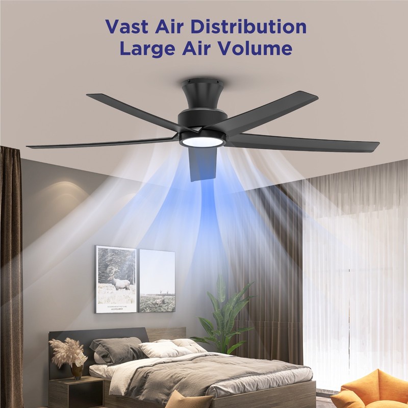 52" Ceiling Fan with Light, 5-Blade, Remote, Reversible DC Motor, Black gallery
