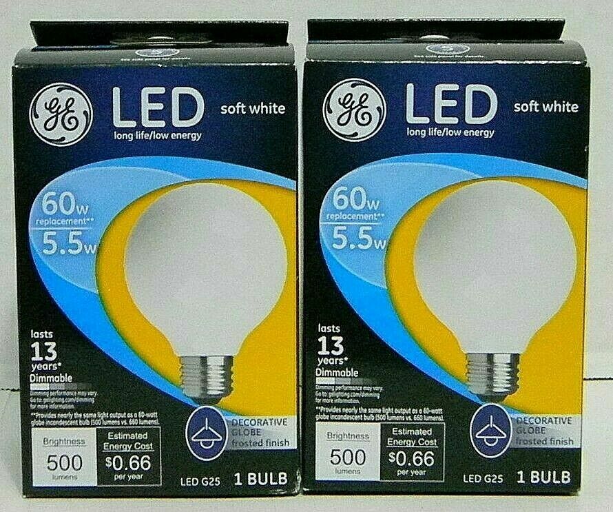 GE 25967 Frosted Finish Light Dimmable LED G25 Decorative Globe 5.5W 2pc--v9 gallery