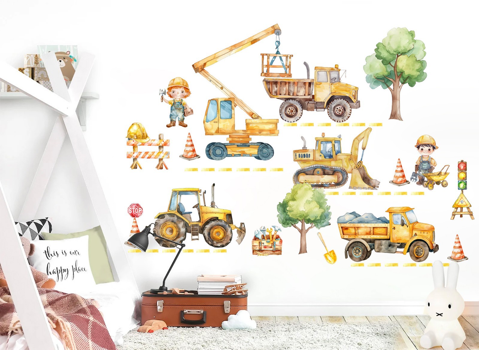 Construction Vehicles Road Wall Decal – Watercolor Diggers, Trucks & Tool- BR466 gallery