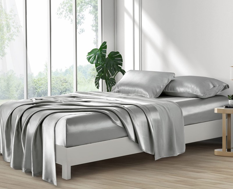 Silk Satin Sheets, Queen Size Satin Bed Sheet Set with Deep Pockets, Cooling gallery