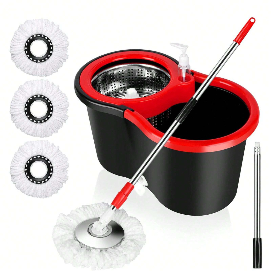 360° Spin Mop & Bucket Set w/ 3 Microfiber Heads, Stainless Steel Wringer gallery