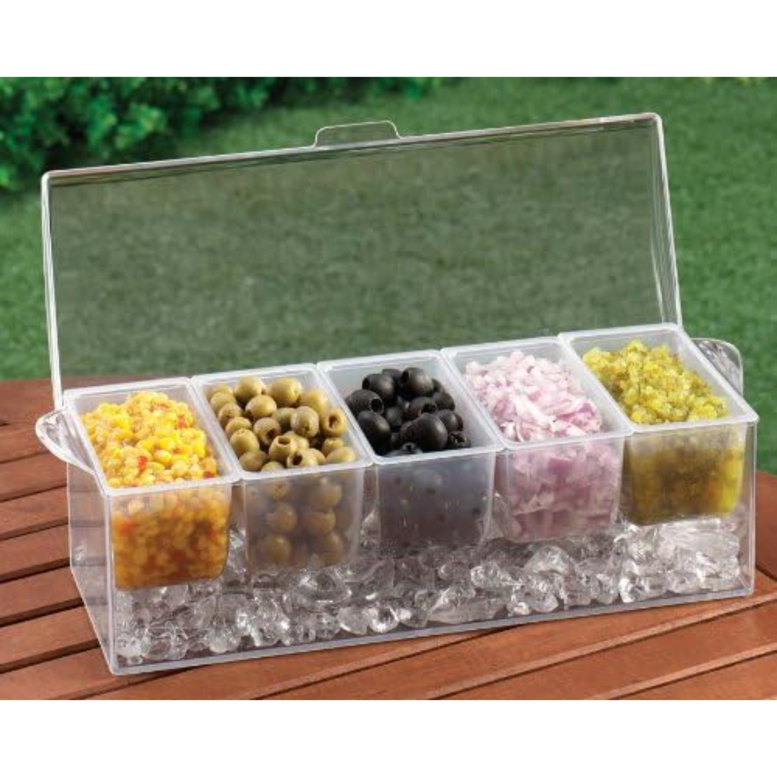 Jumbl Chilled Condiment Server with Lid, Plastic Condiment Tray W/5 Containers gallery