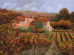 ceramic tile mural backsplash. Montalcino vineyards in Tuscany Italy wines