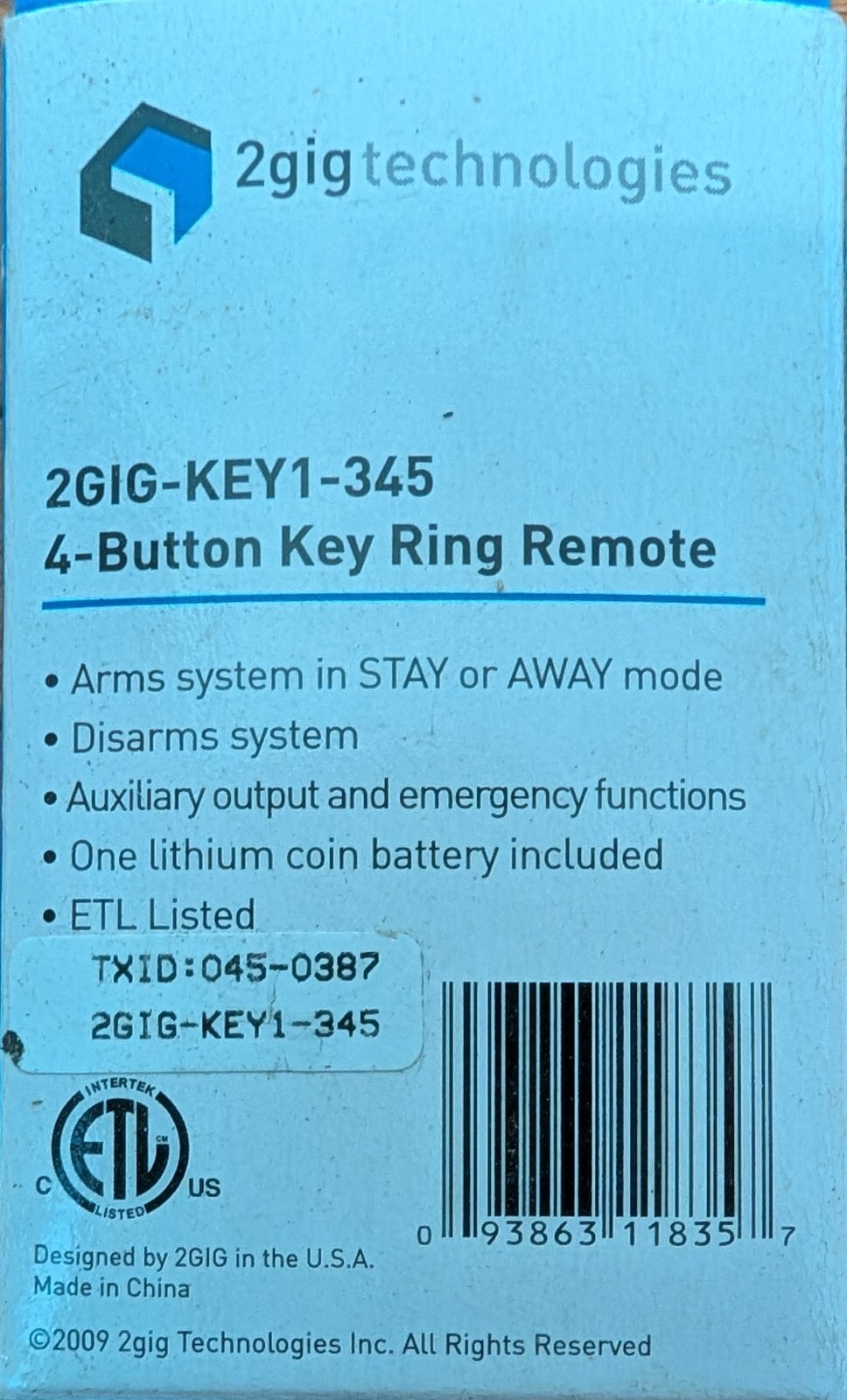2 GIG TECHNOLOGIES 2GIG-KEY1-345 - SAME DAY SHIPPING gallery