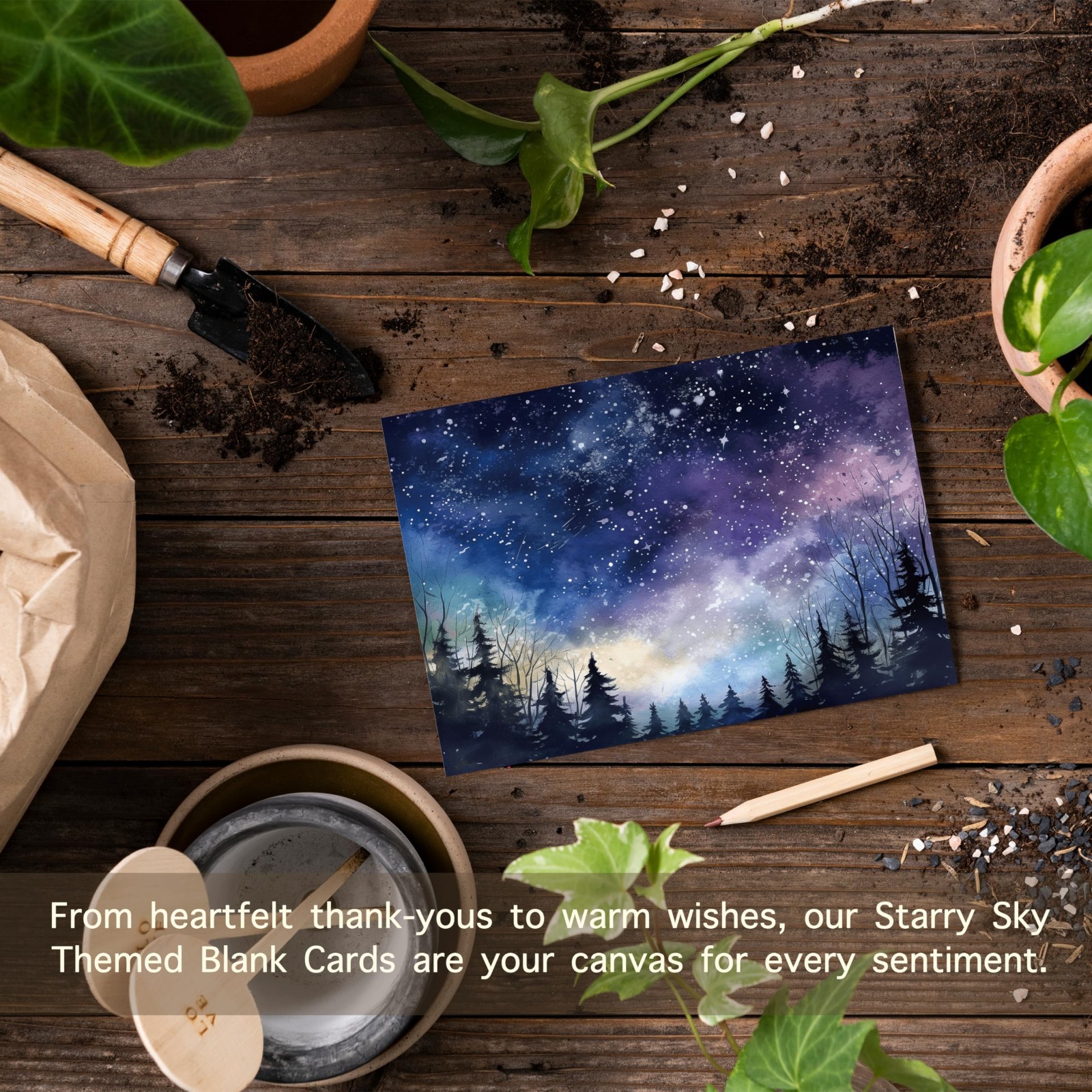 All Occasion Blank Note Cards, Starry Night Sky Watercolor, 20 Pack, Blue gallery