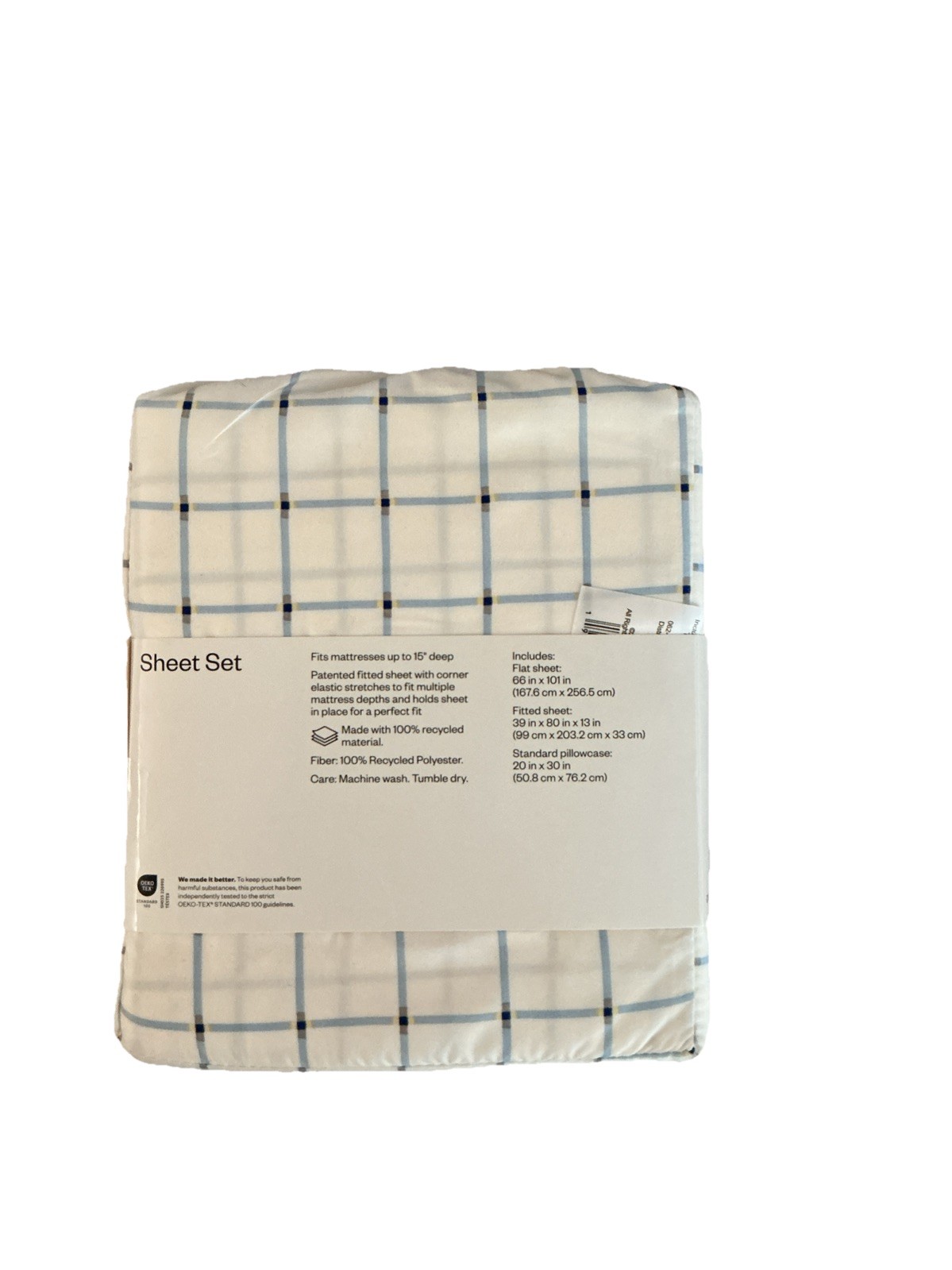 Twin / Twin XL Microfiber 3 Piece Sheet Set Off White Blue Plaid Room Essentials gallery