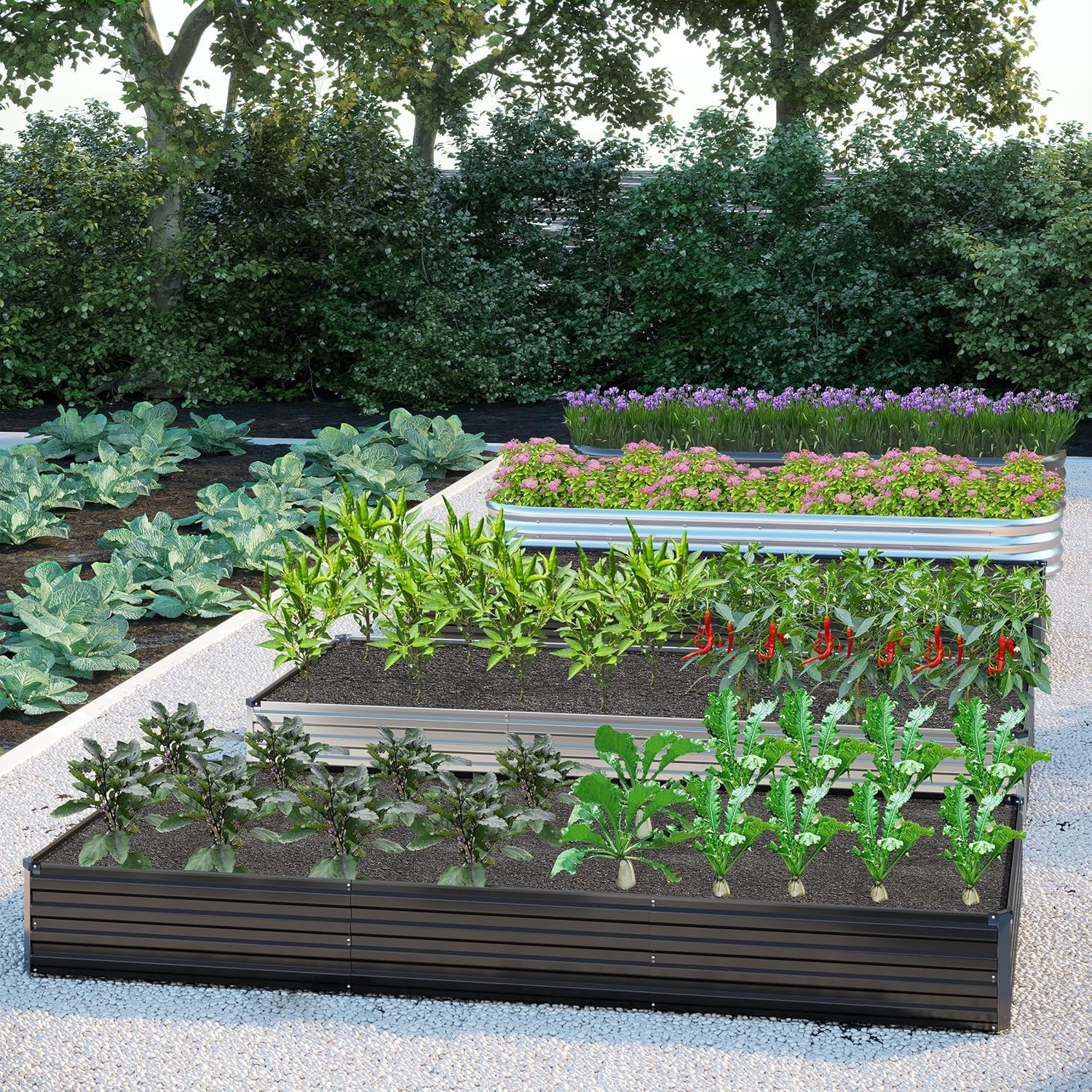NEW 2PCS 12x2x1FT Galvanized Raised Garden Bed Metal Planter Box Black gallery