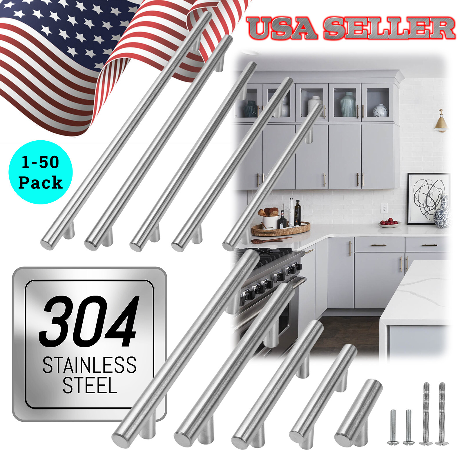Brushed Nickel 304 Grade Stainless Steel Bar Pulls Kitchen Cabinet Handles Knobs gallery