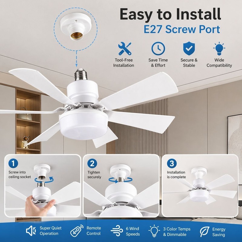 Socket Ceiling Fans With Lights And Remote- Socket Fan Light With Dimmable LED gallery