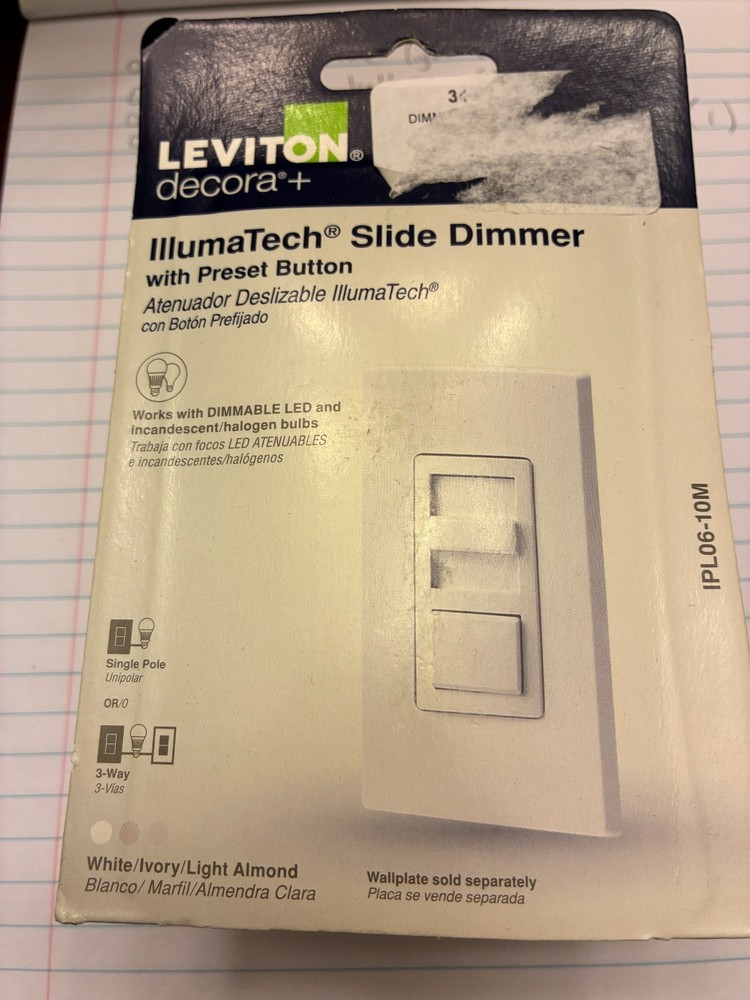Leviton IPL06-10M IllumaTech Slide Dimmer in White, Ivory, or Light Almond. Free