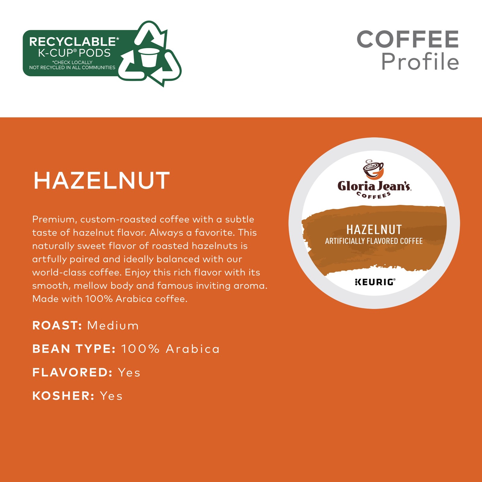 Gloria Jean's Hazelnut K-Cups, Medium Roast Coffee, 144 Count gallery