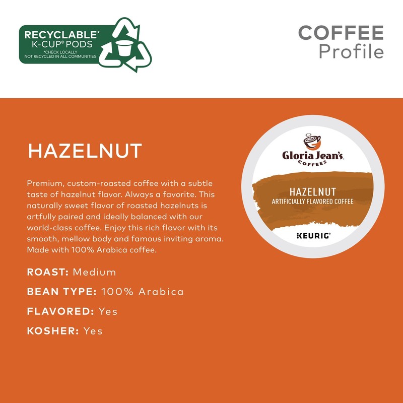 Gloria Jean's Hazelnut K-Cups, Medium Roast Coffee, 144 Count gallery
