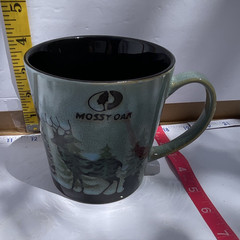 Mossy Oak Deer & Pine Trees Green Black Ceramic Coffee Mug Country Theme