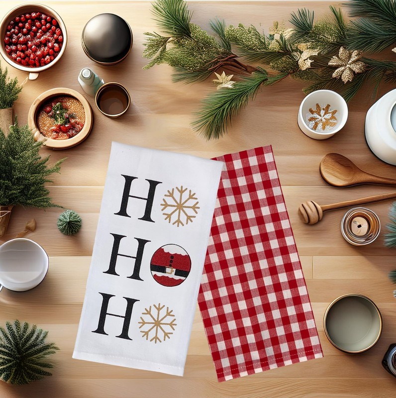 Christmas Kitchen Towels Holiday Buffalo Plaid Flour Sack 15x25 Inch Cotton gallery