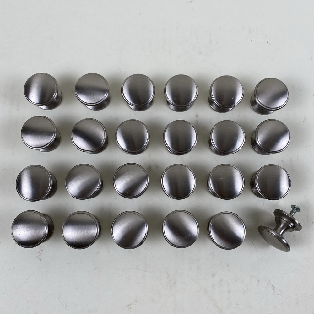 Round Brushed Nickel Silver Cabinet Drawer Knob Pull Handle - Lot of 24