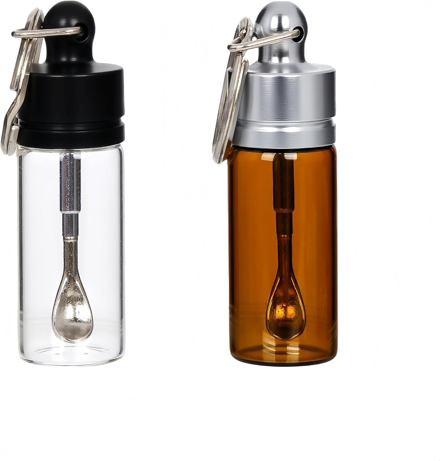 Travel Spice Containers with Spoon - Mini Glass Vial Keychain Case 2pack gallery