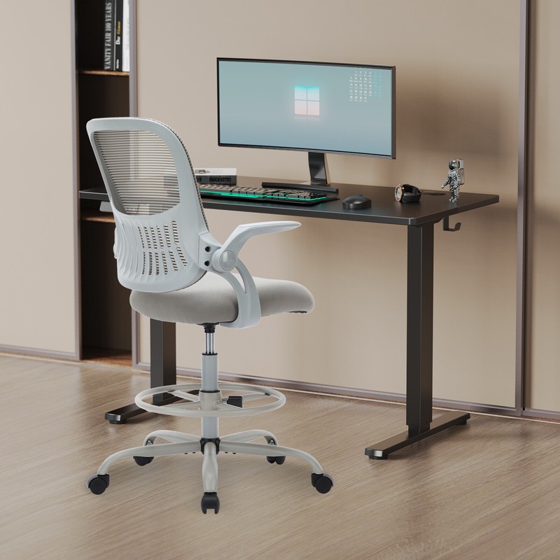 Drafting Chair: Swivel, Adjustable Height with Footrest Ring and Flip-up Arms gallery