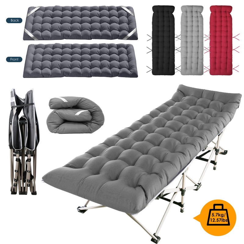 Folding Sleeping Cot Guest Bed with Mattress Portable Camping Lounger Cushion gallery