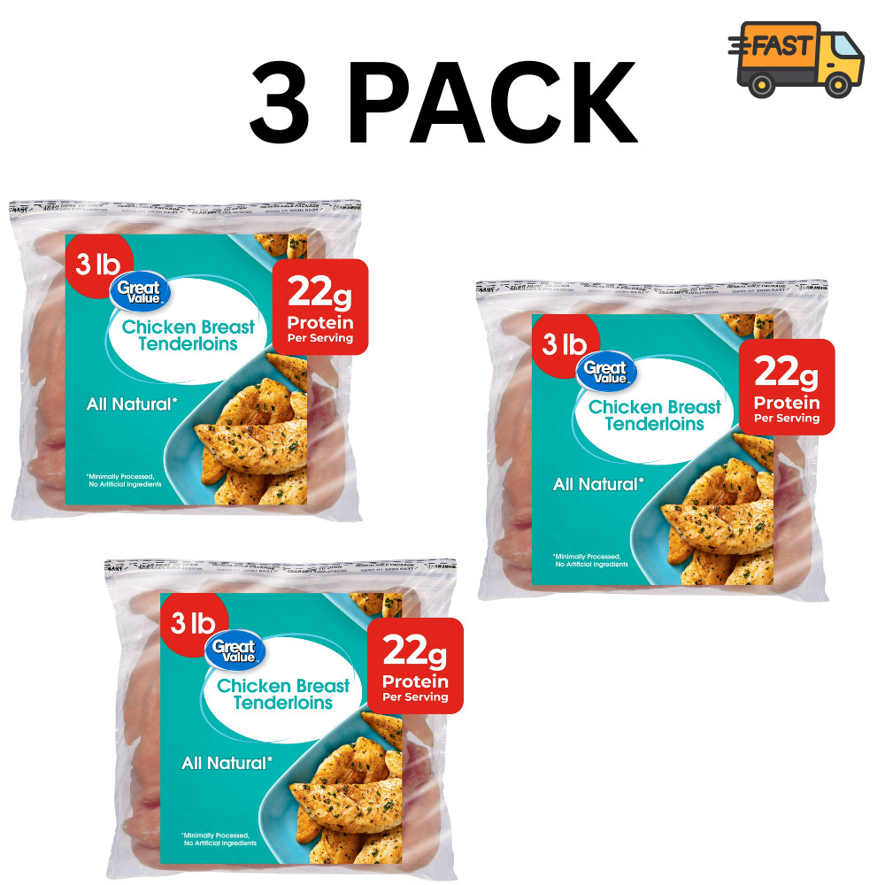 Great Value All Natural Chicken Breast Tenderloins 3 lb Frozen Pack of 3 gallery
