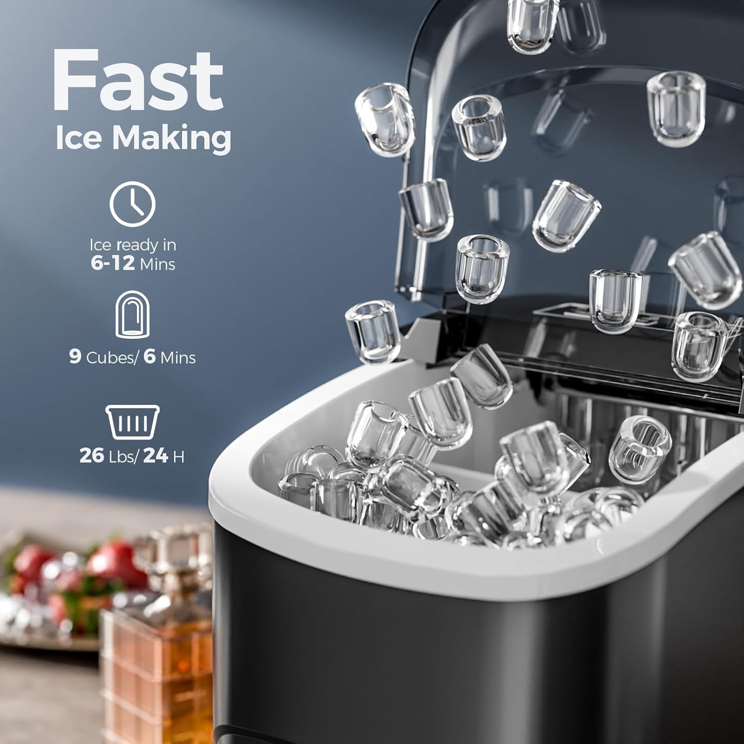 Countertop Ice Maker 26Lbs/24H Self-Cleaning Black gallery