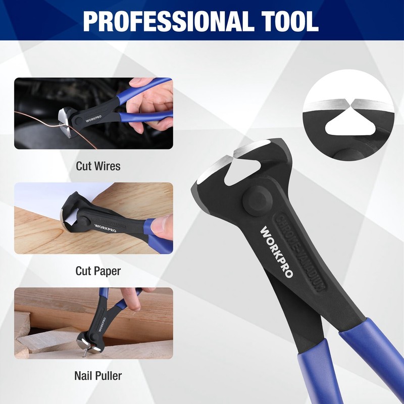 WORKPRO 7 Inch Nail Puller End Cutting Pliers Black Finish Chrome Vanadium Steel gallery
