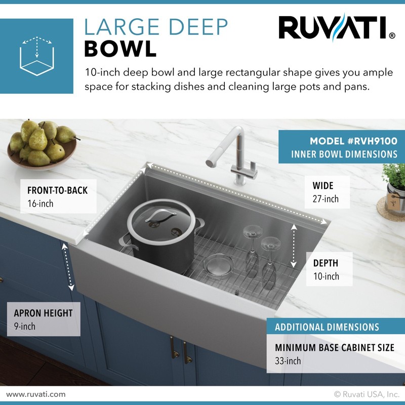Ruvati 30" Apron-front Workstation Farmhouse 16 Gauge Kitchen Sink- RVH9100 gallery